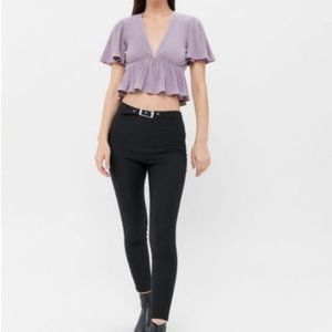 Urban Outfitters Rori Ribbed Plunging Babydoll Top